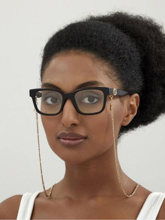 Gucci GG1025O 003 Square Eyeglasses - Black with Gold Detachable Chain main image 11